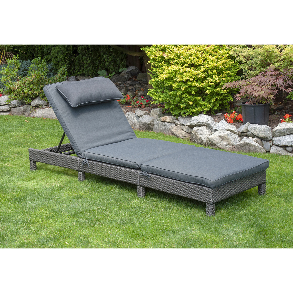 Patioflare Laura KD Lounger, Grey Wicker & Dark Grey Cushions